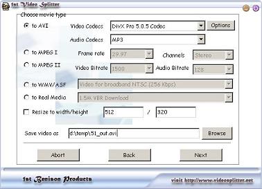 1st Video Splitter 4.0.1 software screenshot