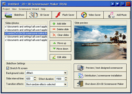 2D+3D Screensaver Maker 3.63 software screenshot