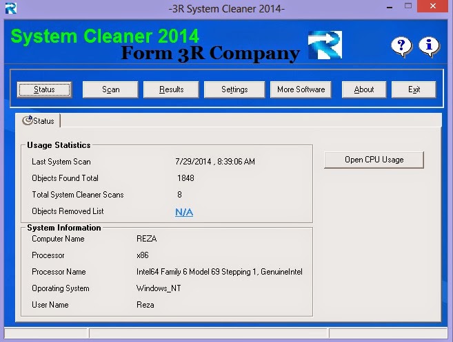 3R System Cleaner 1.00.1.1 software screenshot
