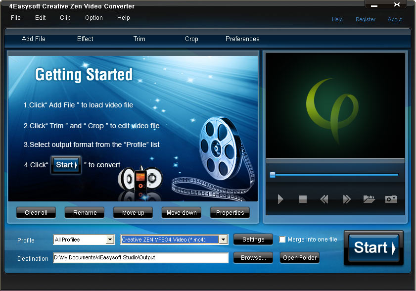 4Easysoft Creative Zen Video Converter 3.1.32 software screenshot