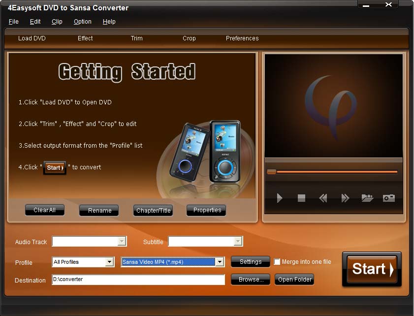 4Easysoft DVD to Sansa Converter 3.1.20 software screenshot