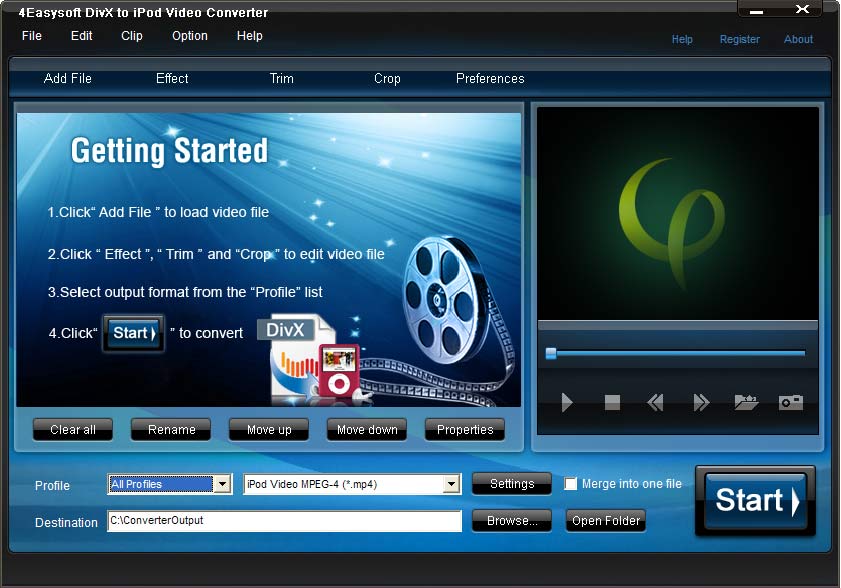 4Easysoft DivX to iPod Video Converter 3.1.18 software screenshot