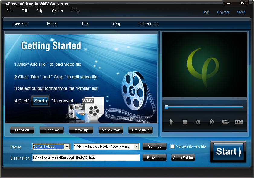 4Easysoft Mod to WMV Converter 3.3.28 software screenshot