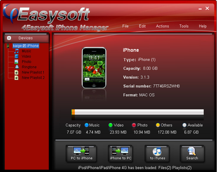 4Easysoft iPhone Manager 3.1.38 software screenshot