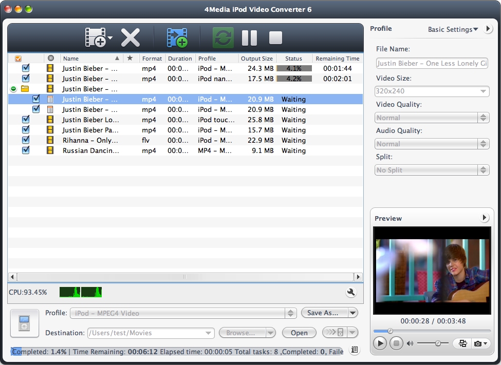 4Media iPod Video Converter for Mac 6.8.0.1019 software screenshot