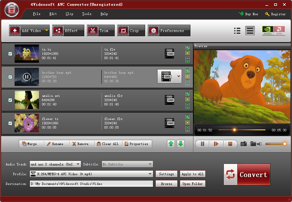 4Videosoft AVC Converter 5.1.10 software screenshot