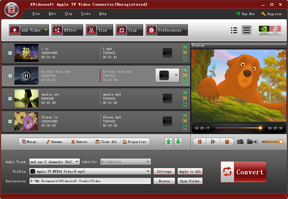4Videosoft Apple TV Video Converter 3.2.08 software screenshot