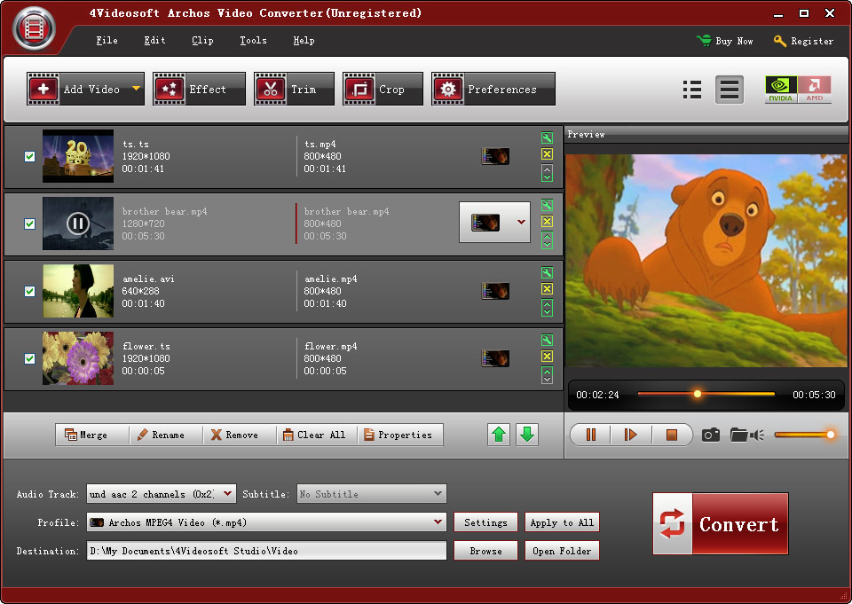 4Videosoft Archos Video Converter 5.0.28 software screenshot