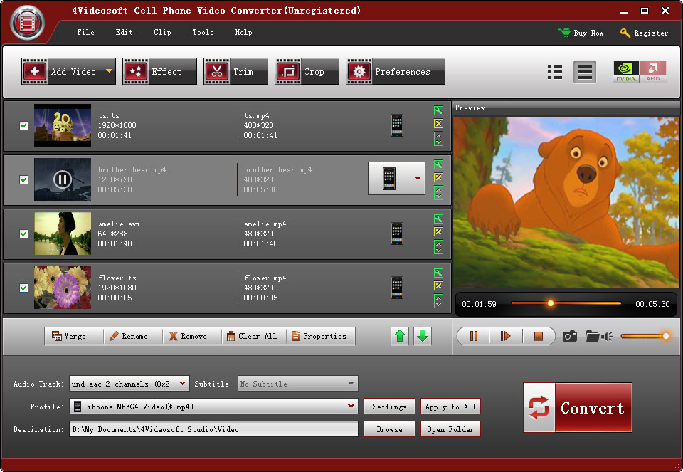 4Videosoft Cell Phone Video Converter 3.2.08 software screenshot