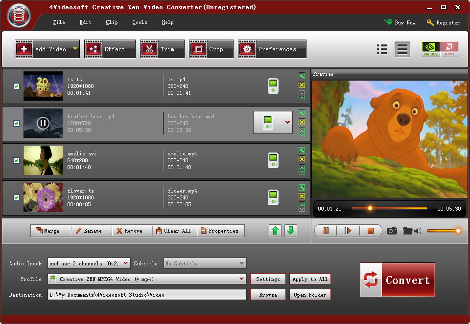 4Videosoft Creative Zen Video Converter 4.0.06 software screenshot
