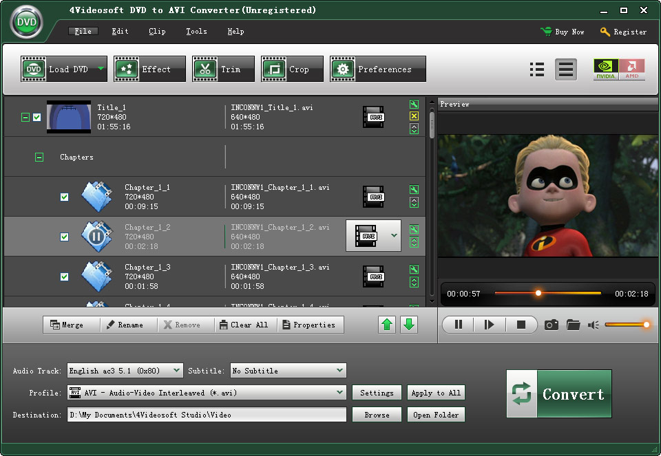 4Videosoft DVD to AVI Converter 5.0.28 software screenshot