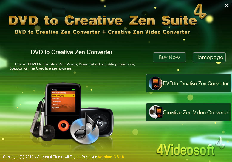 4Videosoft DVD to Creative Zen Suite 3.2.10 software screenshot