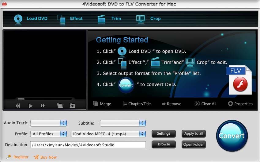 4Videosoft DVD to FLV Converter for Mac 3.1.06 software screenshot