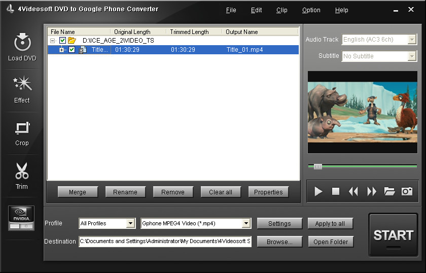 4Videosoft DVD to Google Phone Converter 3.1.18 software screenshot