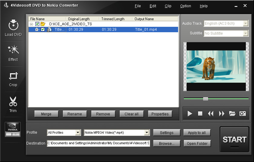 4Videosoft DVD to Nokia Converter 3.3.18 software screenshot