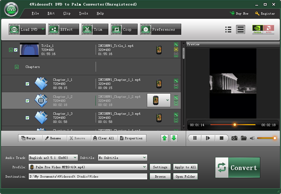 4Videosoft DVD to Palm Converter 3.3.22 software screenshot