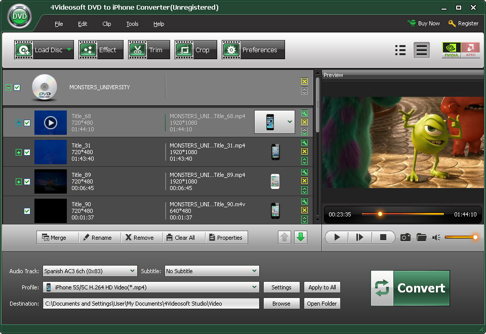 4Videosoft DVD to iPhone Converter 5.2.30 software screenshot