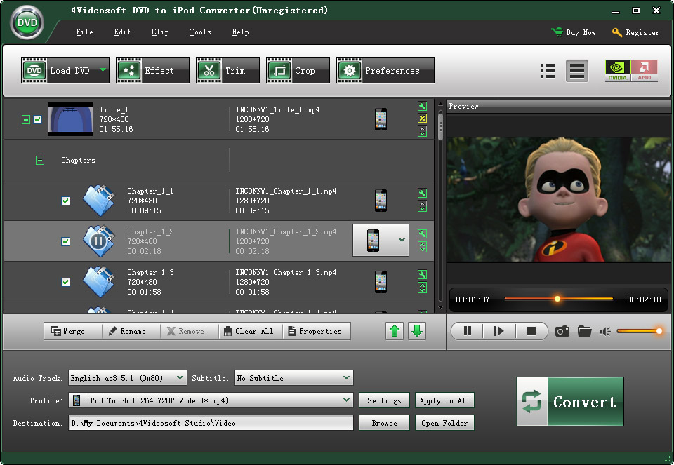 4Videosoft DVD to iPod Converter 5.0.36 software screenshot