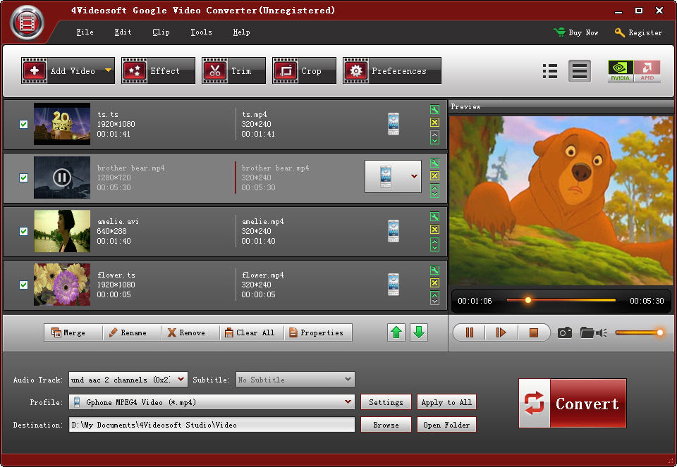 4Videosoft Google Video Converter 3.3.08 software screenshot