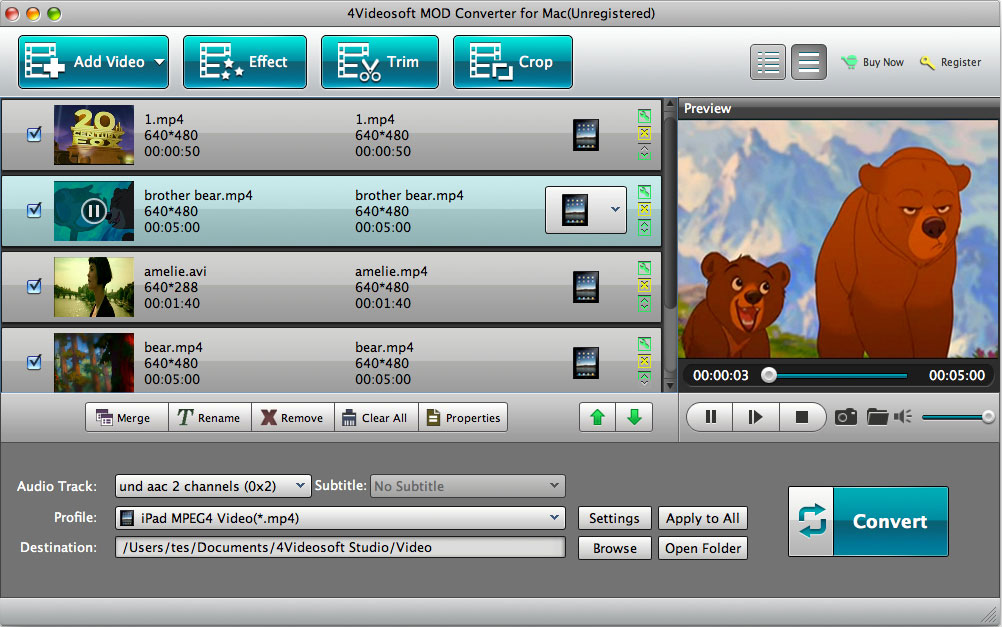 4Videosoft Mod Converter for Mac 3.3.16 software screenshot