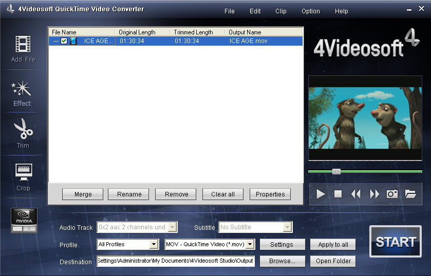 4Videosoft QuickTime Video Converter 5.1.10 software screenshot