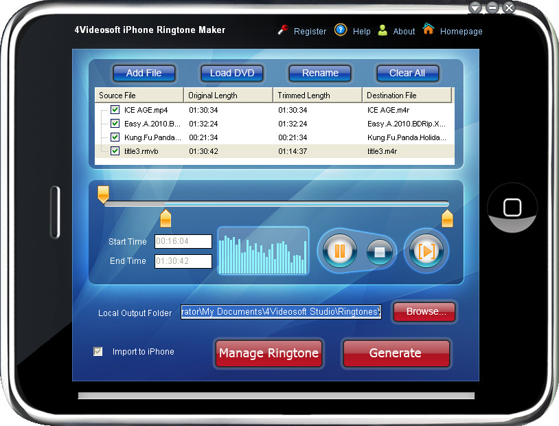 4Videosoft iPhone Ringtone Maker 7.0.60 software screenshot