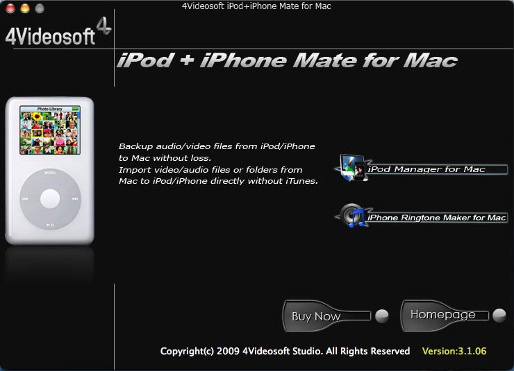 4Videosoft iPod + iPhone Mate for Mac 3.1.20 software screenshot