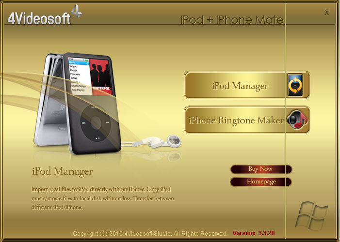 4Videosoft iPod + iPhone Mate 3.3.38 software screenshot