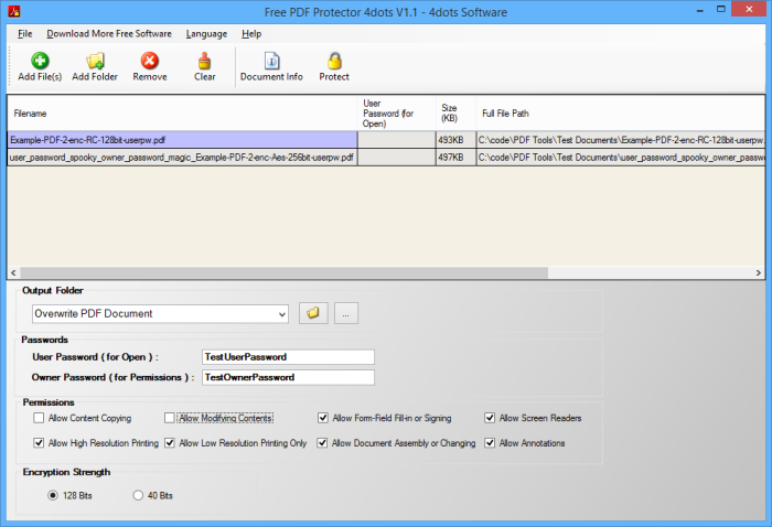 4dots PDF Encrypter 2.0 software screenshot