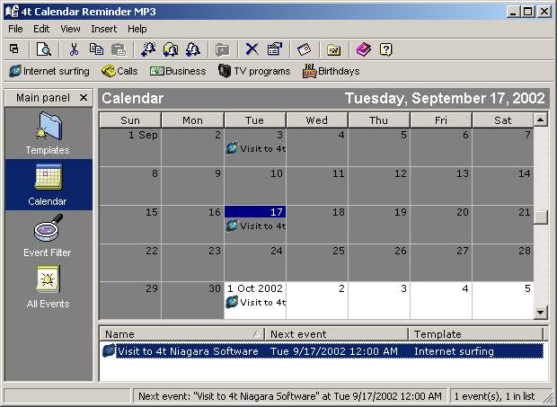 4t Calendar Reminder MP3 2.27 software screenshot