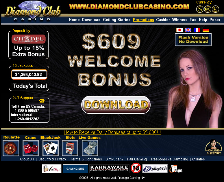 $609 DIAMOND CLUB CASINO DELUXE 3.6 software screenshot
