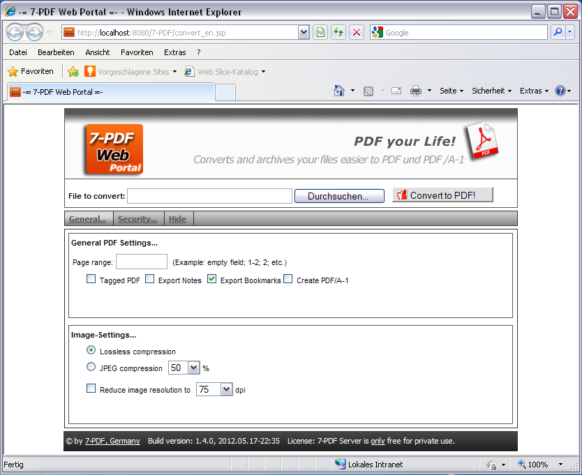 7-PDF Server Java Library 1.0 software screenshot