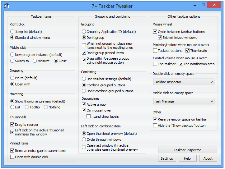 7+ Taskbar Tweaker Portable 5.2 software screenshot