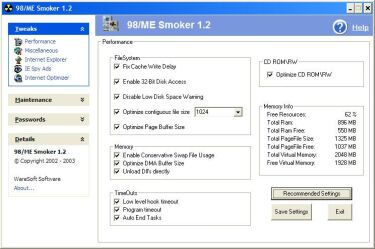 98/ME Smoker 1.2 software screenshot