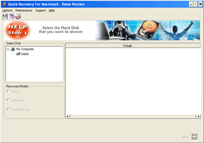 A Data Recovery Software- QR for Macintosh 10.01 software screenshot