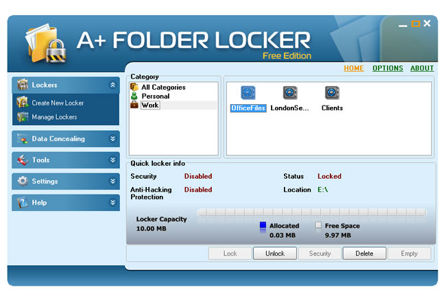 A+ Folder Locker Free Edition 1.1 software screenshot
