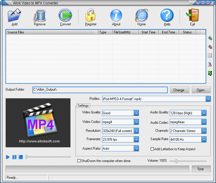 A L L Convert Video 2 MP4 2011.1105 software screenshot