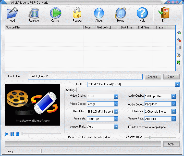 A L L Convert Video 2 PSP 2011.1105 software screenshot