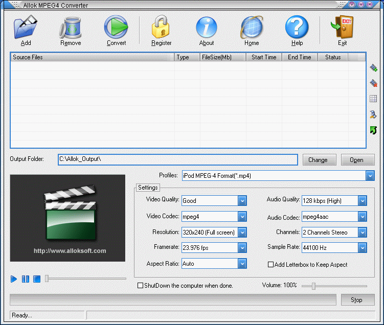 A L L MPEG4 Converter 2011.1105 software screenshot