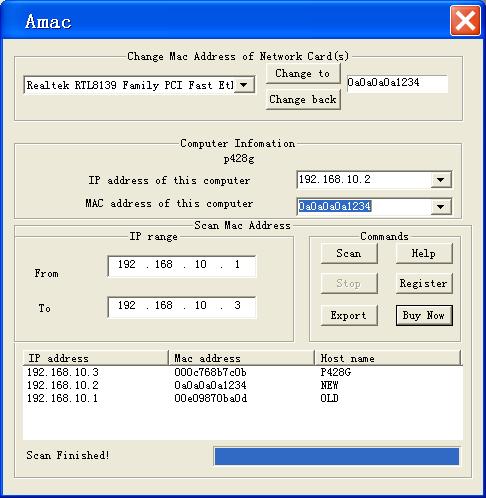 A-MAC Address Change 6.0 software screenshot