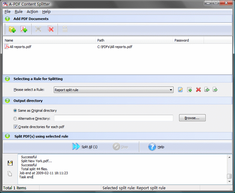 A-PDF Content Splitter 4.9.7 software screenshot