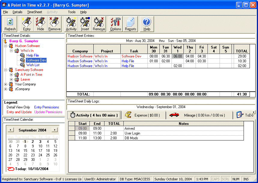 A Point in Time 2005 software screenshot