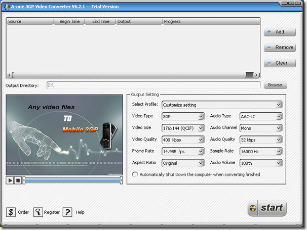 A-one 3GP Video Converter 7.6.3 software screenshot