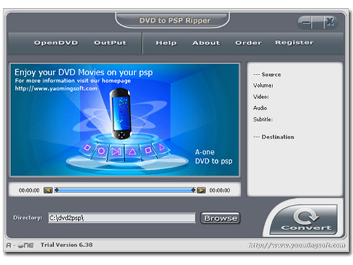 A-one DVD to PSP Ripper 7.6.3 software screenshot