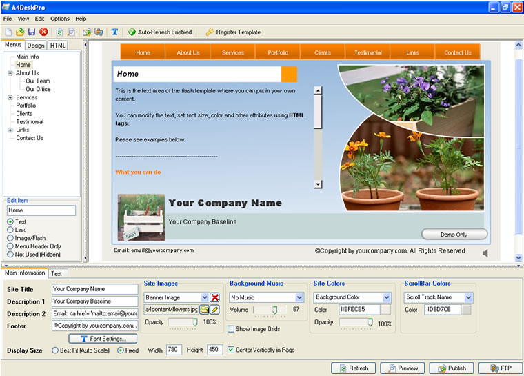 A4DeskPro Flash Website Builder 6.95 software screenshot