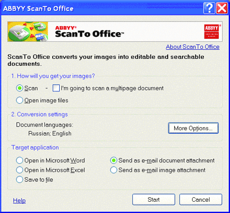 ABBYY ScanTo Office 1.0 software screenshot