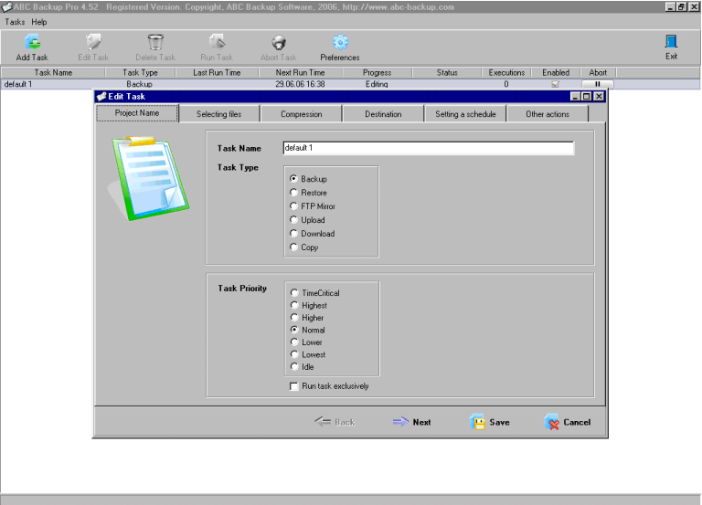 ABC Backup Pro 5.50 software screenshot