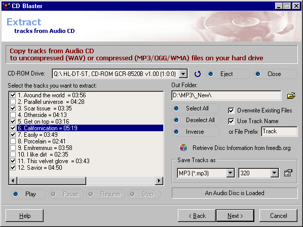 ABF CD Blaster 1.8 software screenshot