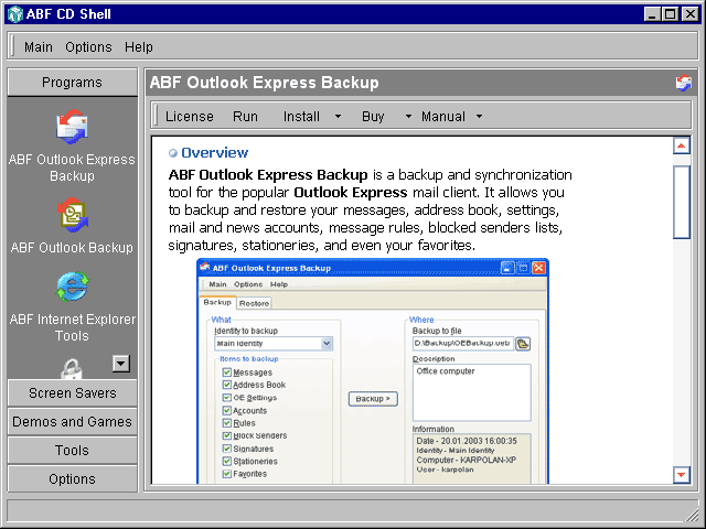 ABF CD Shell 1.0 software screenshot