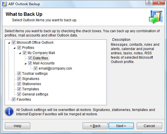 ABF Outlook Backup 3.21 software screenshot